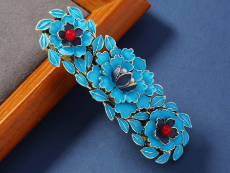 Chinese enamel barrette - Cloisonné - The three flowers 1