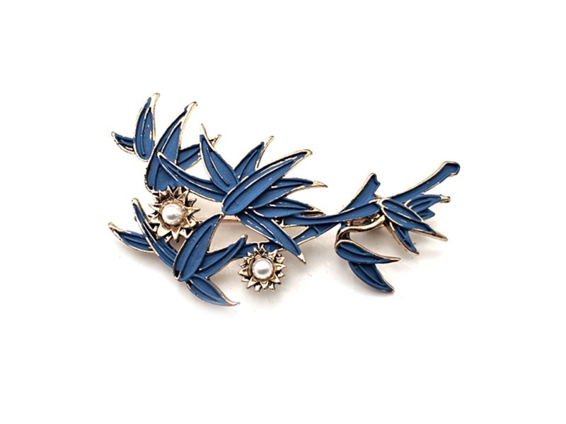 Chinese enamel brooch - Cloisonné - Bamboo leaves 1