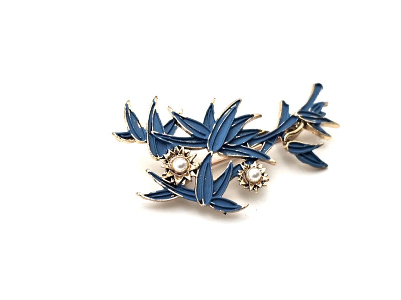 Chinese enamel brooch - Cloisonné - Bamboo leaves 2