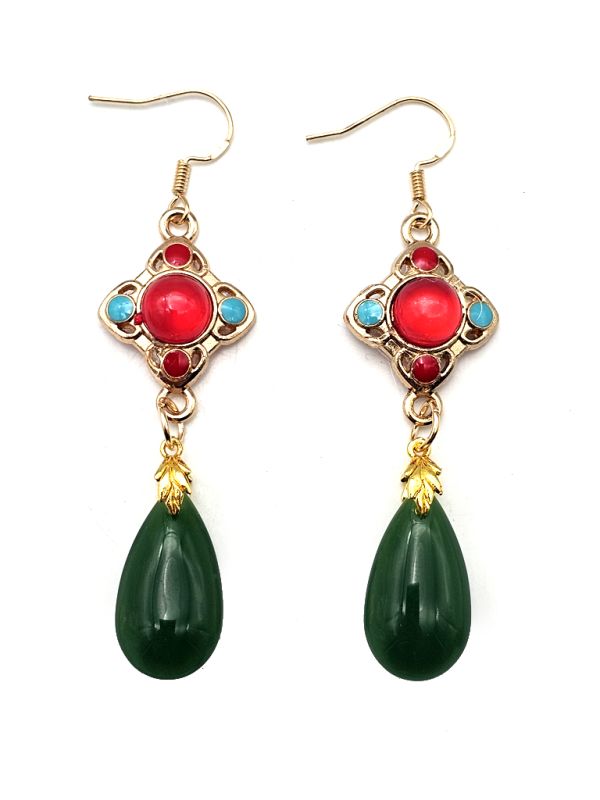 Chinese Enamel Earrings - Cloisonné - Green pearl 1