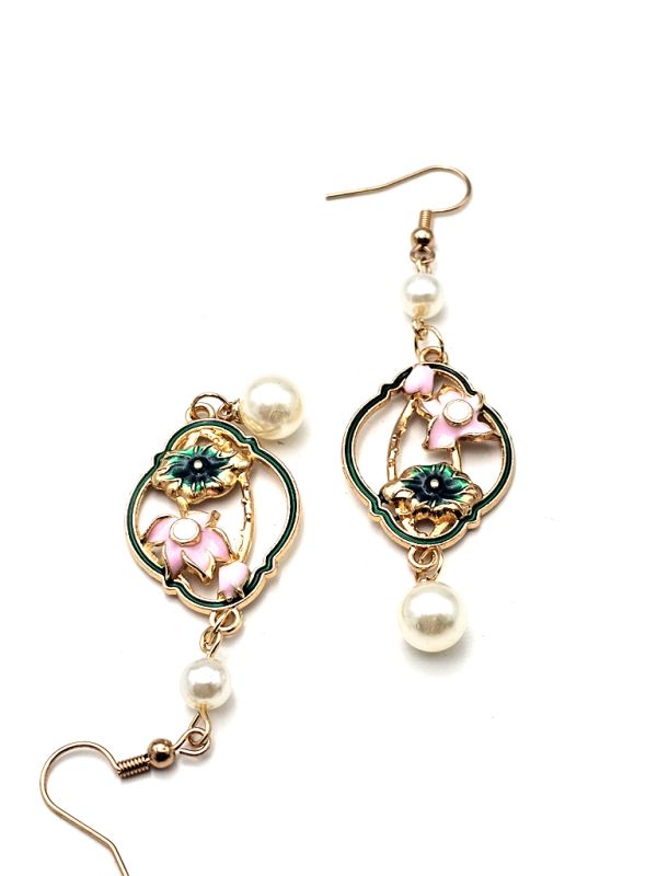 Chinese Enamel Earrings - Cloisonné - The lotus flower 3