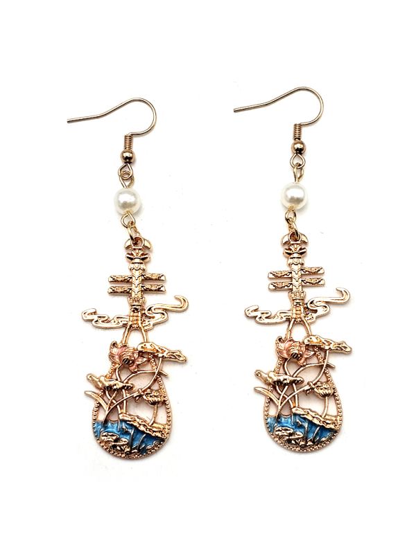 Chinese Enamel Earrings - Cloisonné - The lotuses of the lake 1