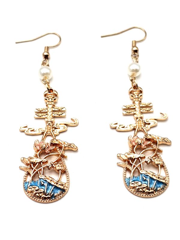 Chinese Enamel Earrings - Cloisonné - The lotuses of the lake 2