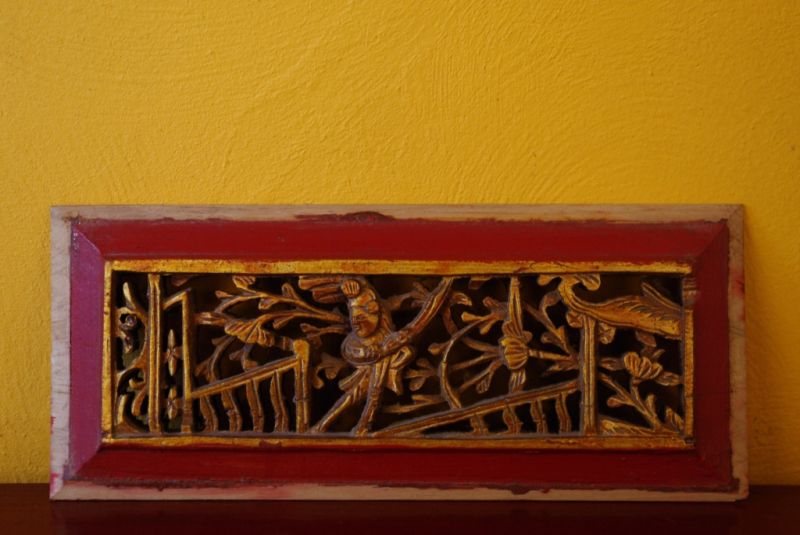 Chinese hand carved panel with warrior 2