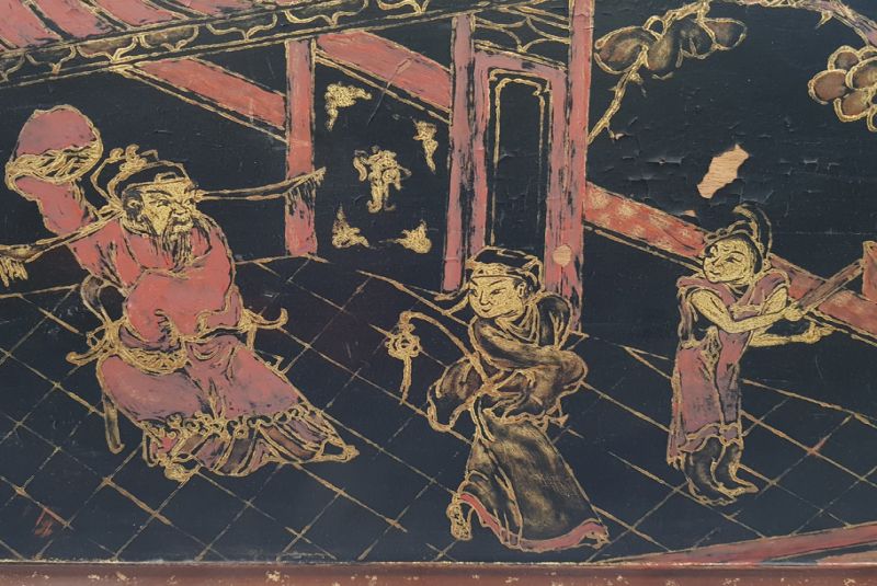 Chinese wood panel Painting The emperor and his concubines 3