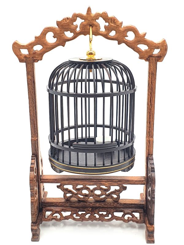 Chinese Wooden Cricket Cage - Ebony wood - Cage with wooden support 1