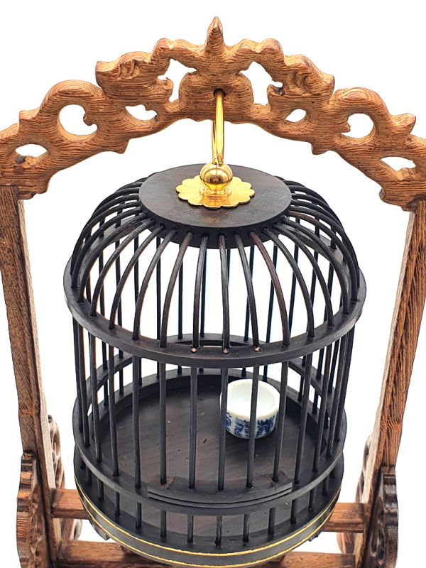 Chinese Wooden Cricket Cage - Ebony wood - Cage with wooden support 2