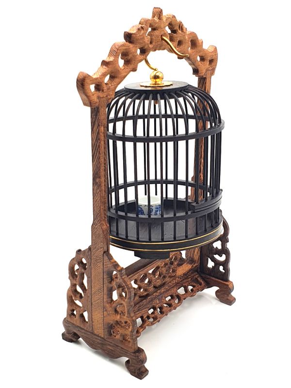 Chinese Wooden Cricket Cage - Ebony wood - Cage with wooden support 3