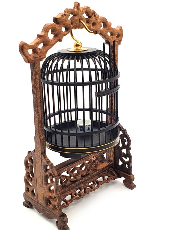 Chinese Wooden Cricket Cage - Ebony wood - Cage with wooden support 4