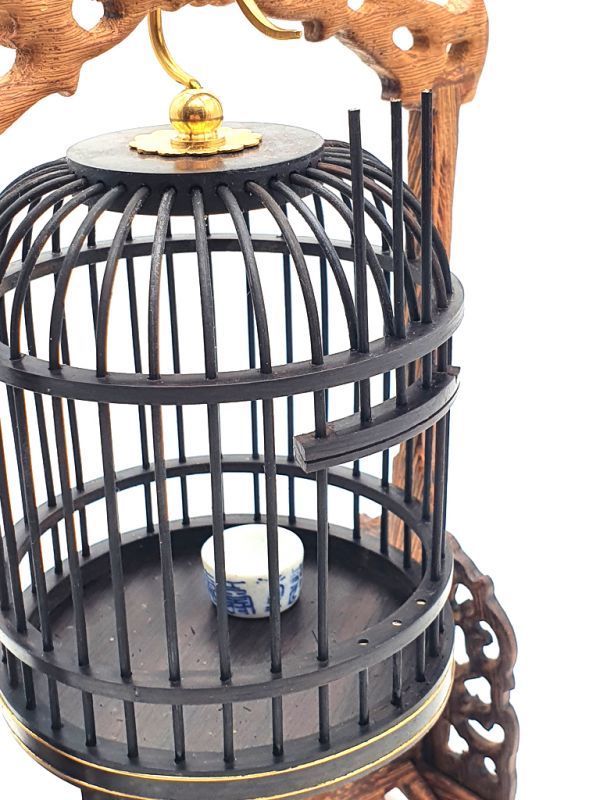 Chinese Wooden Cricket Cage - Ebony wood - Cage with wooden support 5