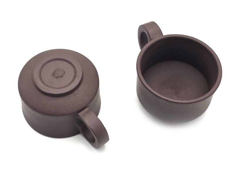 Chinese Yixing clay cups - Zi Ni Brown Clay - art of tea - Set of 2 cups with handle - 90ml 3