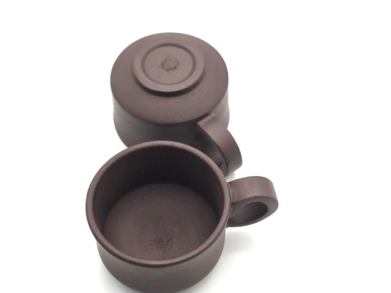 Chinese Yixing clay cups - Zi Ni Brown Clay - art of tea - Set of 2 cups with handle - 90ml 4