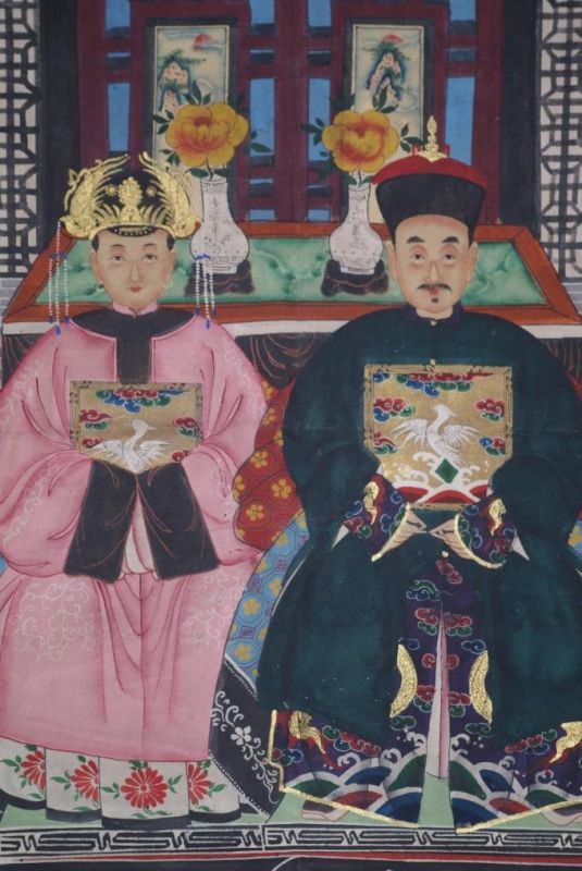 Chinesische Ahnenbilder Qing-Dynastie 2 Personen 2