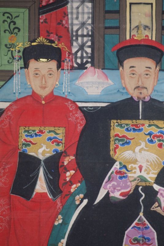 Chinesische Ahnenbilder Qing-Dynastie 3 Personen 3