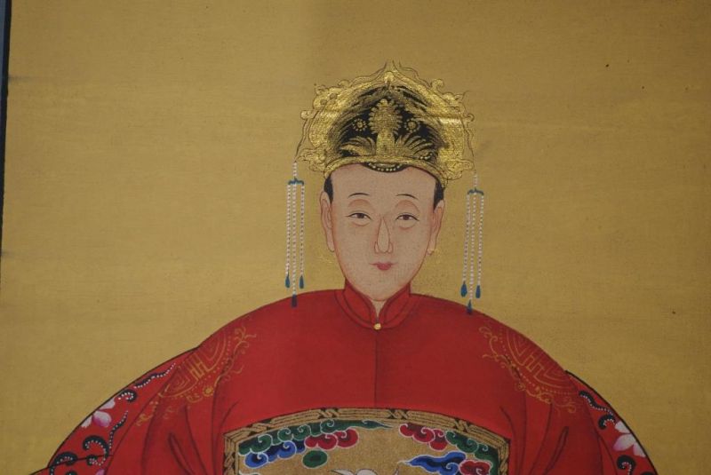 Chinesische Ahnenportraits Qing Dynastie Hellrot 3