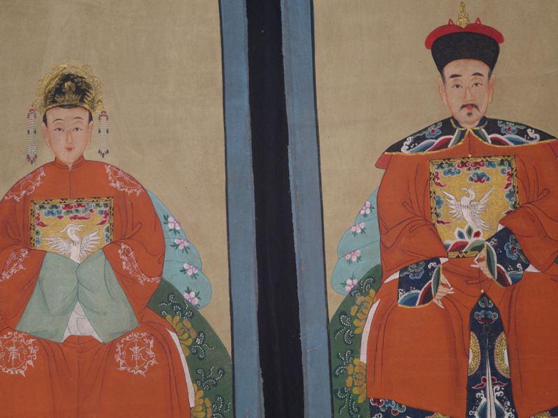 Chinesische Ahnenportraits Qing Dynastie Orange 2