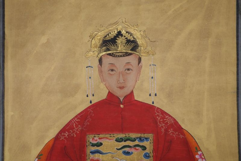 Chinesische Ahnenportraits Qing Dynastie Rot 3