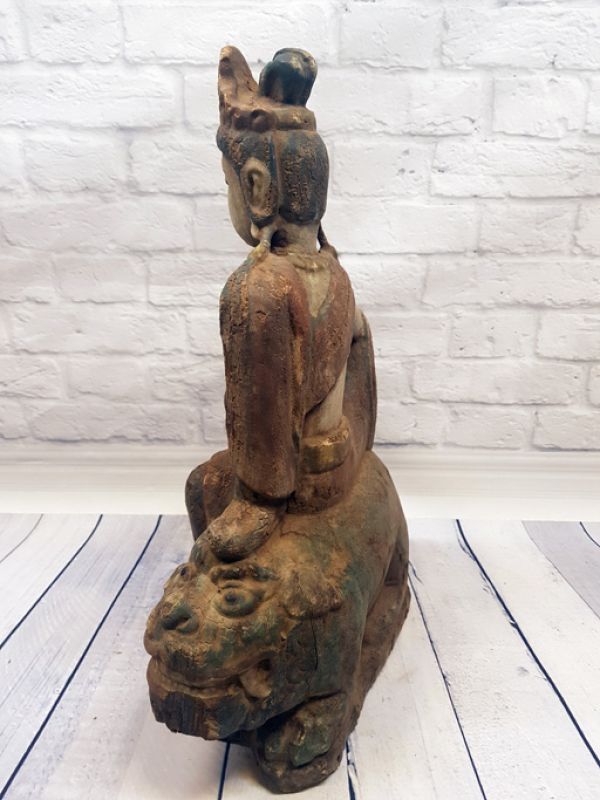 Chinesische Holz Statue Göttin der Wächterlöwe 4