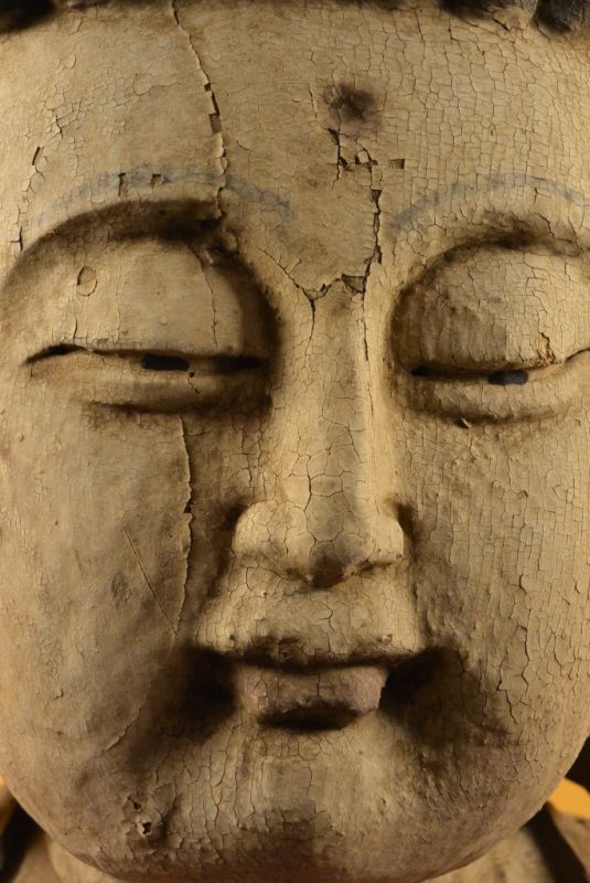 Chinesische Holz Statue Grosse Buddha-Kopf 2 2