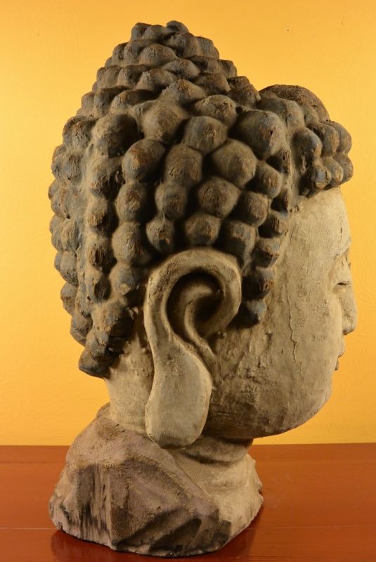 Chinesische Holz Statue Grosse Buddha-Kopf 2 3