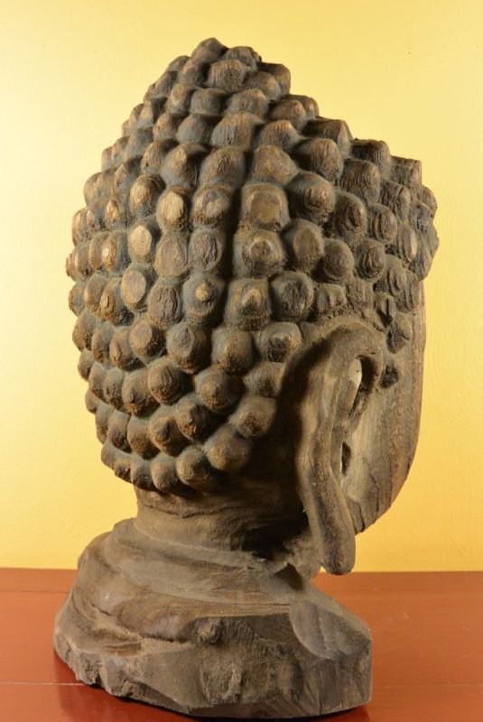 Chinesische Holz Statue Grosse Buddha-Kopf 4