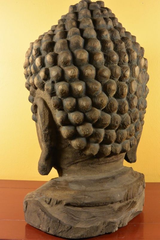 Chinesische Holz Statue Grosse Buddha-Kopf 5