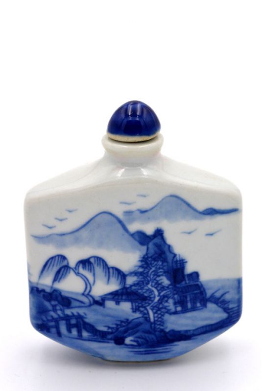 Chinesische Porzellan Schnupftabakflasche - Weiß und Blau - Landschaft 1 2