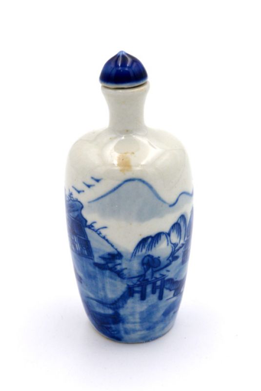 Chinesische Porzellan Schnupftabakflasche - Weiß und Blau - Landschaft 4 2