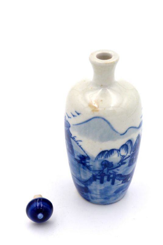 Chinesische Porzellan Schnupftabakflasche - Weiß und Blau - Landschaft 4 4