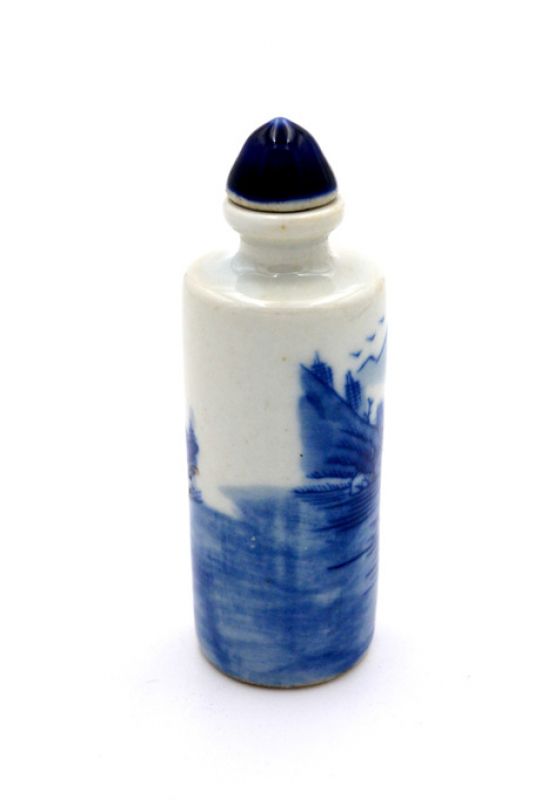 Chinesische Porzellan Schnupftabakflasche - Weiß und Blau - Landschaft 6 2