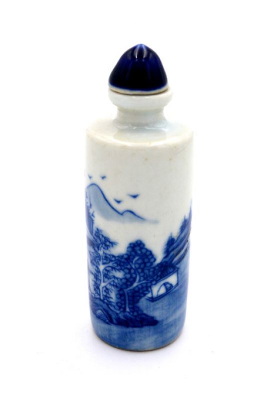 Chinesische Porzellan Schnupftabakflasche - Weiß und Blau - Landschaft 6 3