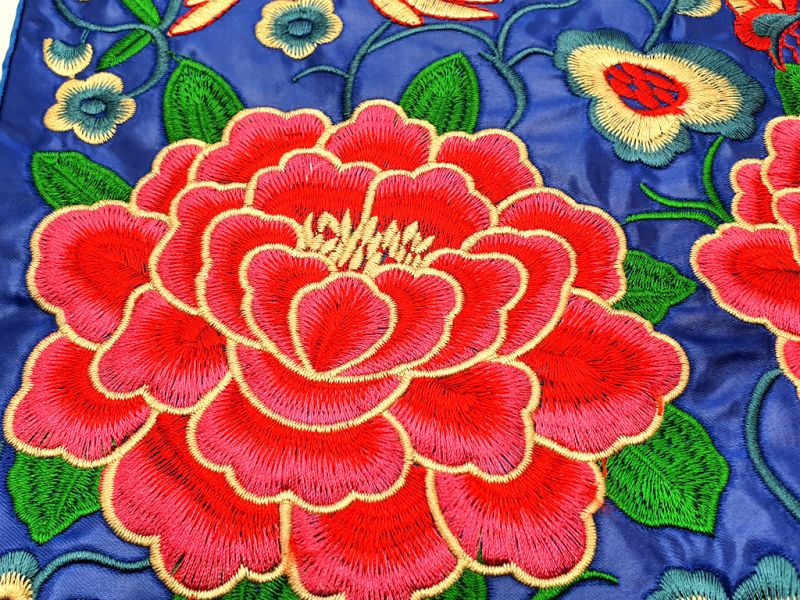 Chinesische Stickerei - Quadratischer Vorfahre - Emblem - Blau - Pfingstrose 3