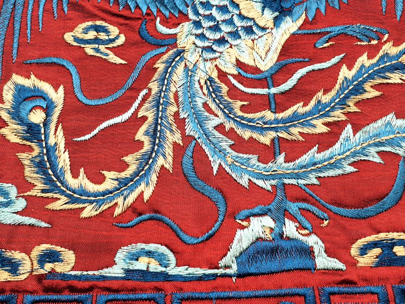 Chinesische Stickerei - Quadratischer Vorfahre - Emblem - Rot - Phönix 3