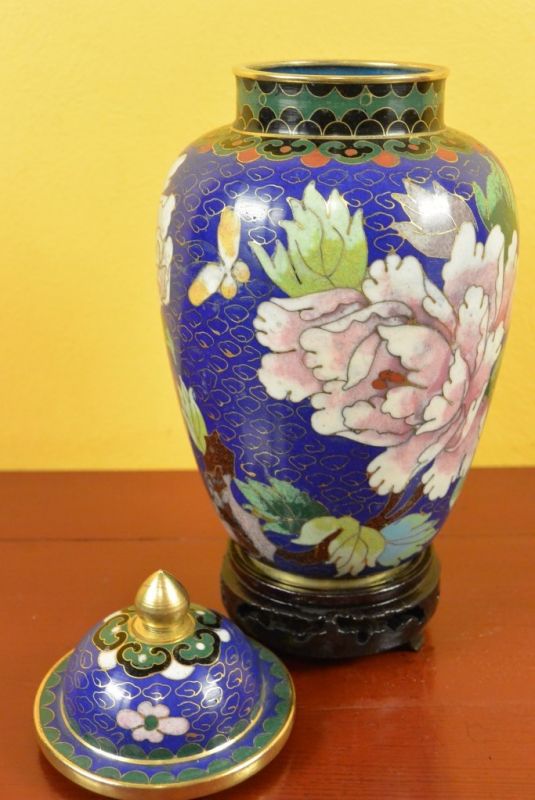 Chinesische Vase in Cloisonné Blau 4