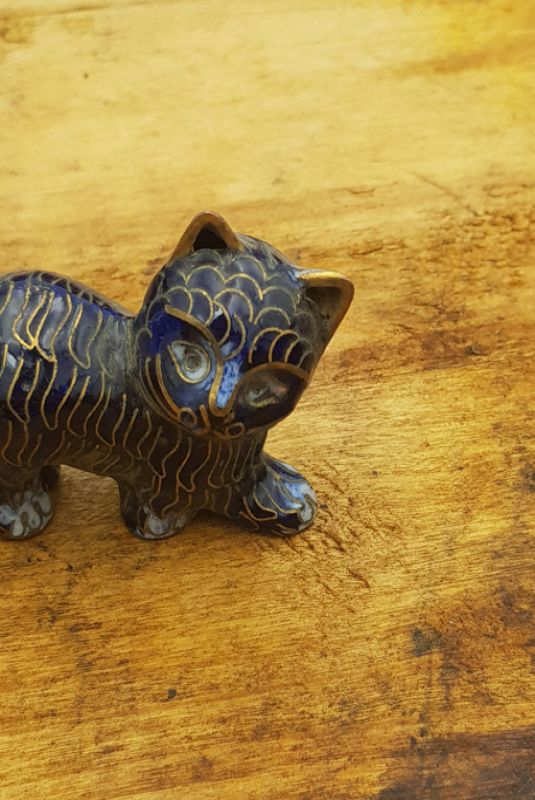 Chinesisches Cloisonné-Tiere - Blaue Katze 2