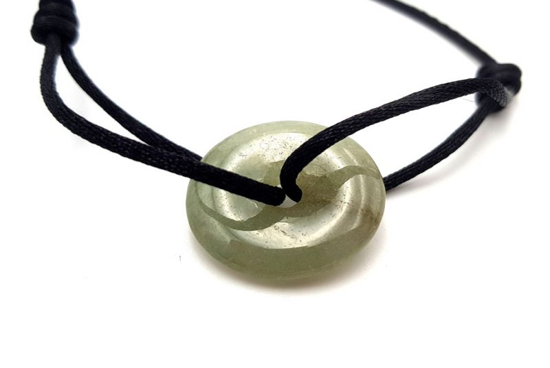 Chinesisches Pi-Armband - Jade - Dinh Van Style - Grüne Scheibe / schwarzes Kabel 2