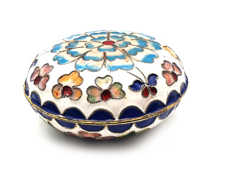 Cloisonne-Dose Weiss 2 2