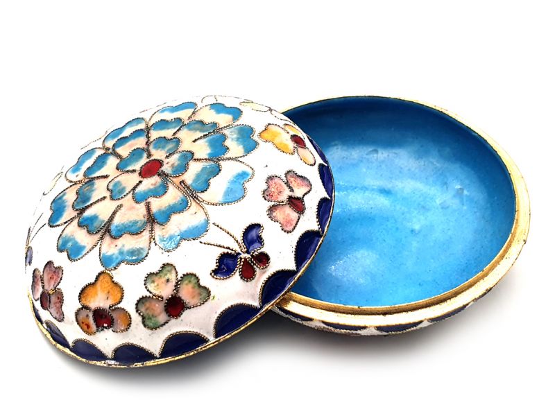 Cloisonne-Dose Weiss 2 3