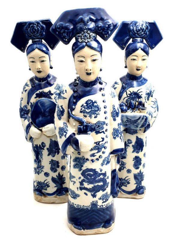 Estatua china de porcelana emperatriz blanco y azul - Ventiladores 3