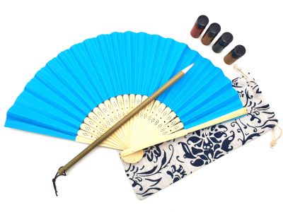 Fächer zum Malen - Erwachsene - Chinesische Kalligrafie - DIY - Blau