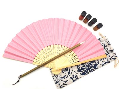 Fächer zum Malen - Erwachsene - Chinesische Kalligrafie - DIY - Hell-Pink