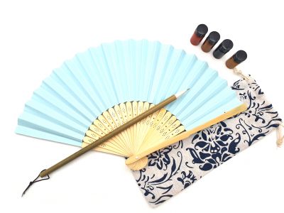 Fächer zum Malen - Erwachsene - Chinesische Kalligrafie - DIY - Himmelblau