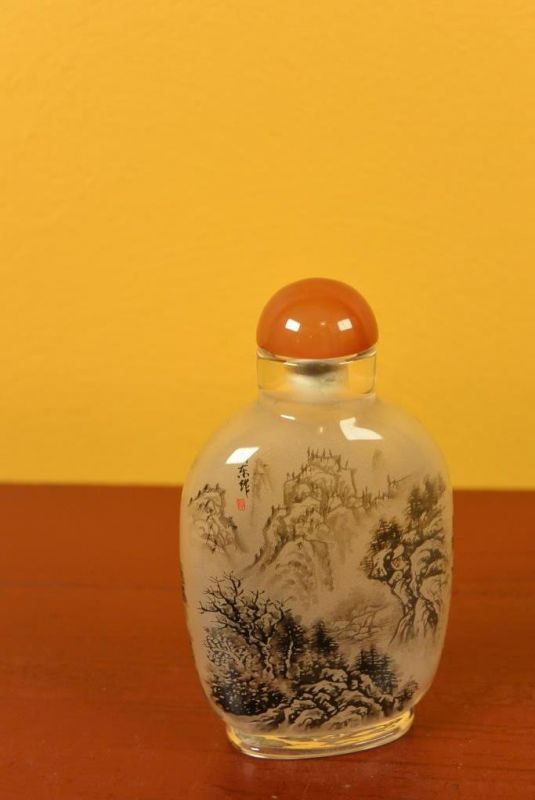 Glas Schnupftabakflasche - Künstler - Chinesische Landschaft 3