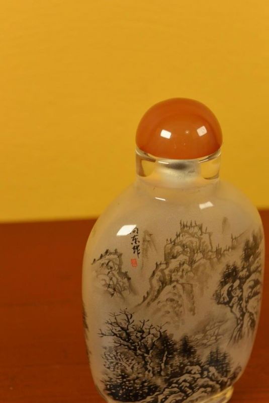 Glas Schnupftabakflasche - Künstler - Chinesische Landschaft 4