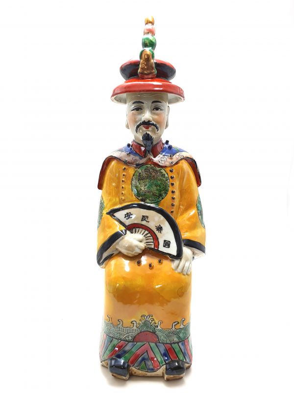 Grande statue Mandarin Chinois assis polychrome