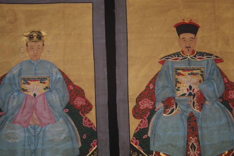 Große Ahnenpaare Kaiser Chinesische Malerei - Blau 2