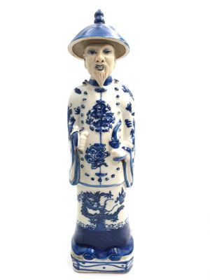 Vieux mandarin Chinois bleu et blanc en porcelaine