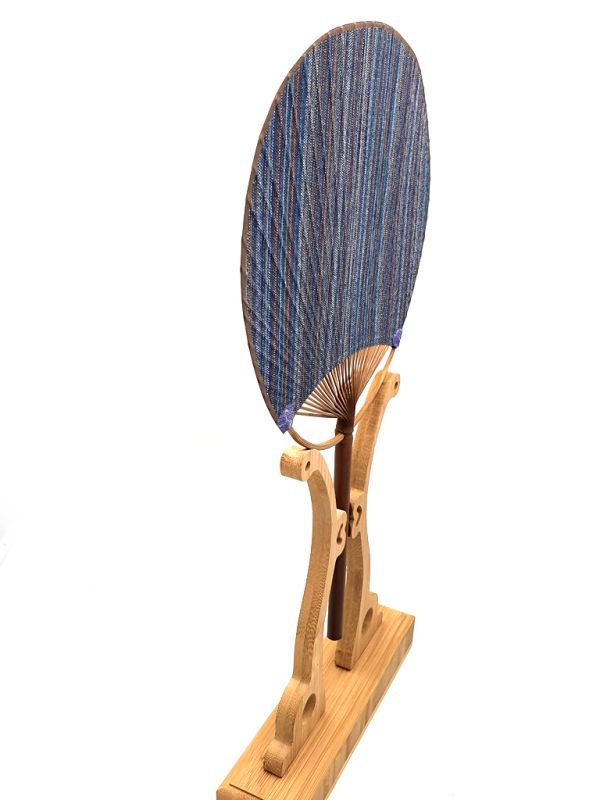 Japanese fan - Uchiwa - Wood and Fabric - Blue striped 5