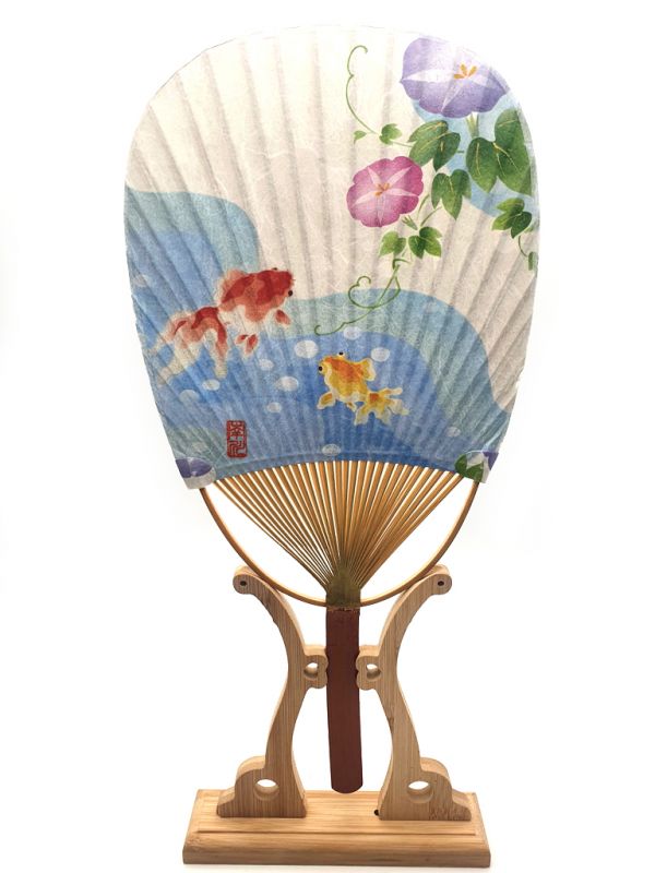 Japanese Hand Fan - Uchiwa - Wood and Paper - japanese fish 1