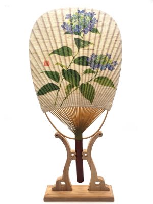 Japanischer Fan - Uchiwa - Holz und Papier - Blumen